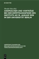 Book cover of Ansprachen und Vorträge bei der Eröffnungsfeier des Instituts am 19. Januar 1939 in der Universität Berlin by Theodor Süss