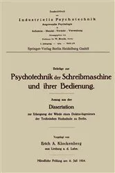 Book cover of Beiträge zur Psychotechnik der Schreibmaschine und ihrer Bedienung by Erich Alexander Klockenberg