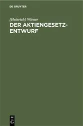 Book cover of Der Aktiengesetz-Entwurf by [Heinrich] Wiener