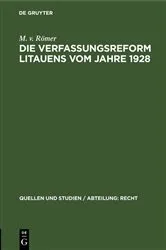Book cover of Die Verfassungsreform Litauens vom Jahre 1928 by M. v. Römer