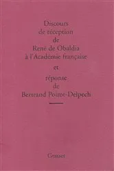 Book cover of Discours de réception de René de Obaldia et réponse de Bertrand Poirot-Delpech by Unknown