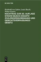 Book cover of Nachtrag zur 20. Auflage Sydow-Busch-Krantz Zivilprozeßordnung und Gerichtsverfassungsgesetz by Reinhold von Sydow