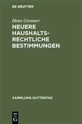 Book cover of Neuere haushaltsrechtliche Bestimmungen by Hans Greuner