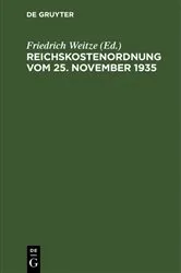 Book cover of Reichskostenordnung vom 25. November 1935 by Friedrich Weitze