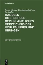 Book cover of Sommersemester 1918 by Korporation der Kaufmannschaft von Berlin