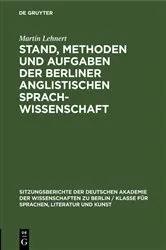 Book cover of Stand, Methoden und Aufgaben der Berliner Anglistischen Sprachwissenschaft by Martin Lehnert