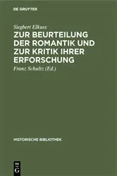 Book cover of Zur Beurteilung der Romantik und zur Kritik ihrer Erforschung by Siegbert Elkuss